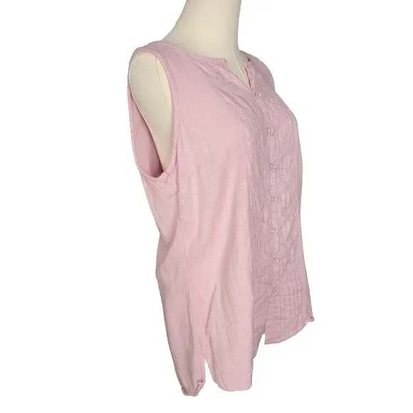 Soft Surroundings Tops M Sleeveless Tunic Lilac *faint stain* Button Coastal - Picture 11 of 17